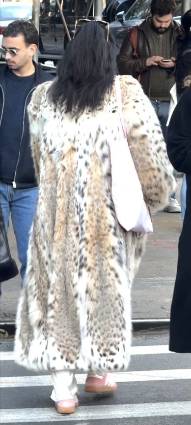 floor-length white faux fur