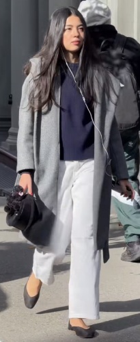 slender grey trench