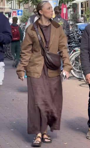 brown maxi linen dress