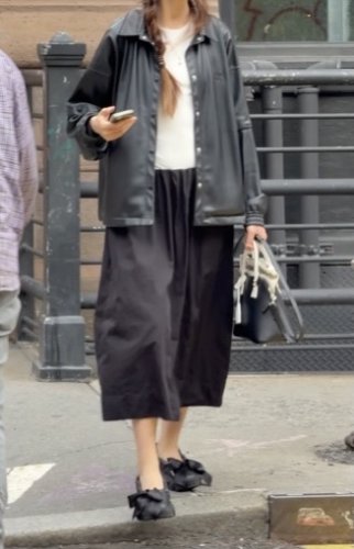 black linen maxi skirt and a leather collared jacket