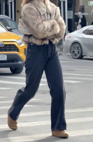 fur cropped coat and a Burberry bag