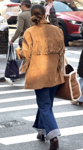 cuffed dark-wash jeans