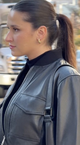 black leather mock-neck bomber