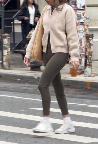 Olive Green Tee and Legging set with a Knit Collared Bomber Jacket