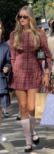 long-sleeve red plaid mini dress