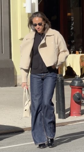 structured handbag and tan wool trench coat