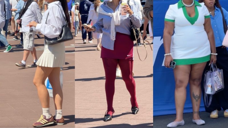 pleated skirt paired with a white button-down