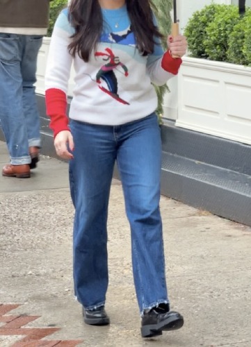 top with dark jeans and black patent leather loafers