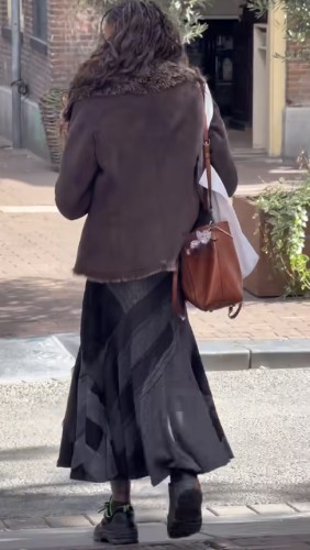 black cross-striped maxi skirt