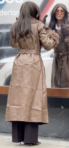 brown leather-and-fur trench