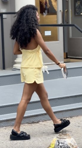 yellow halter top along with coordinating shorts